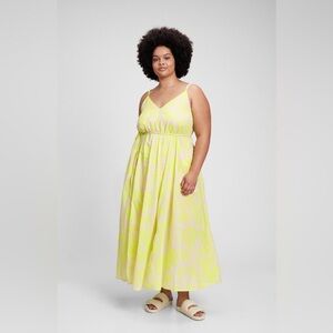 Gap V-Neck Strappy Maxi Lime Green/Yellow Gauzy Belted Dress Sz XL